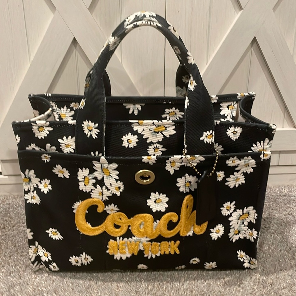 Coach Cargo Small Floral Print Black Cotton Tote